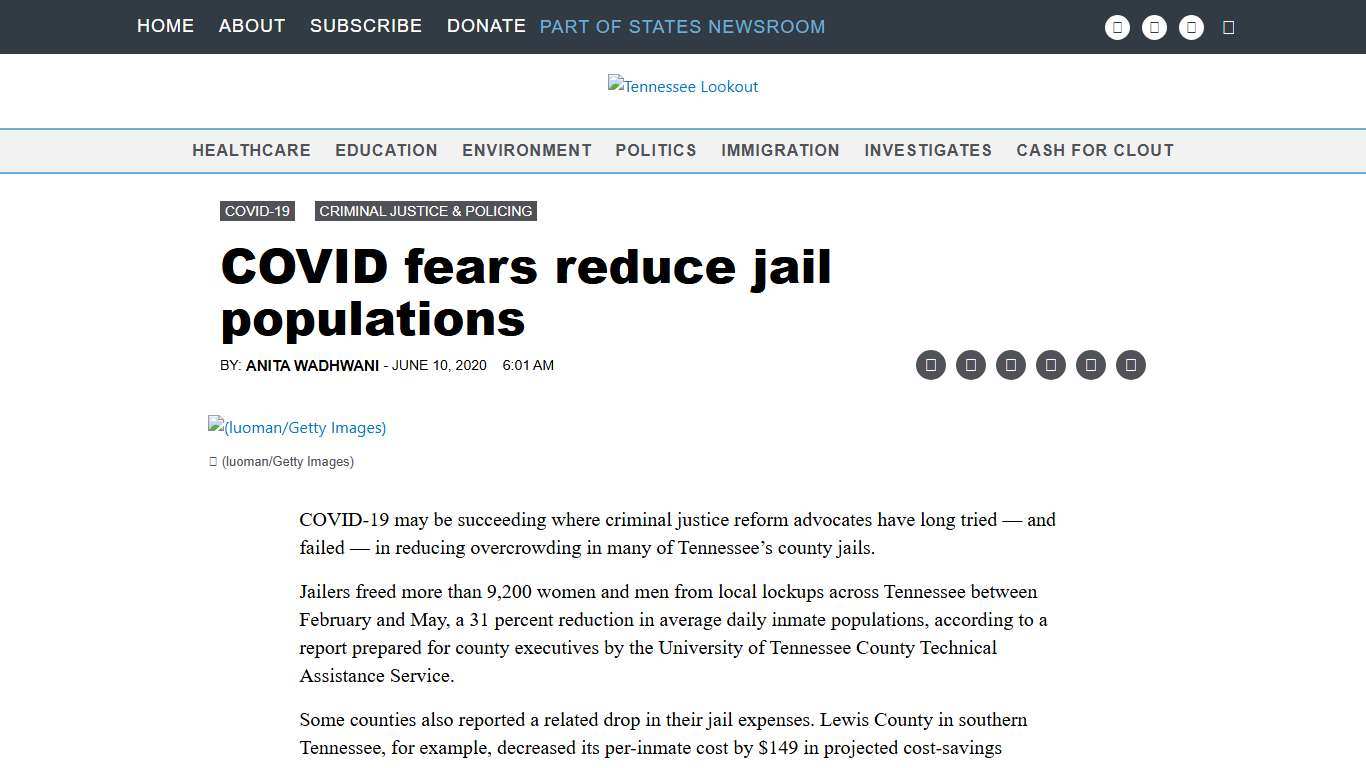COVID fears reduce jail populations • Tennessee Lookout