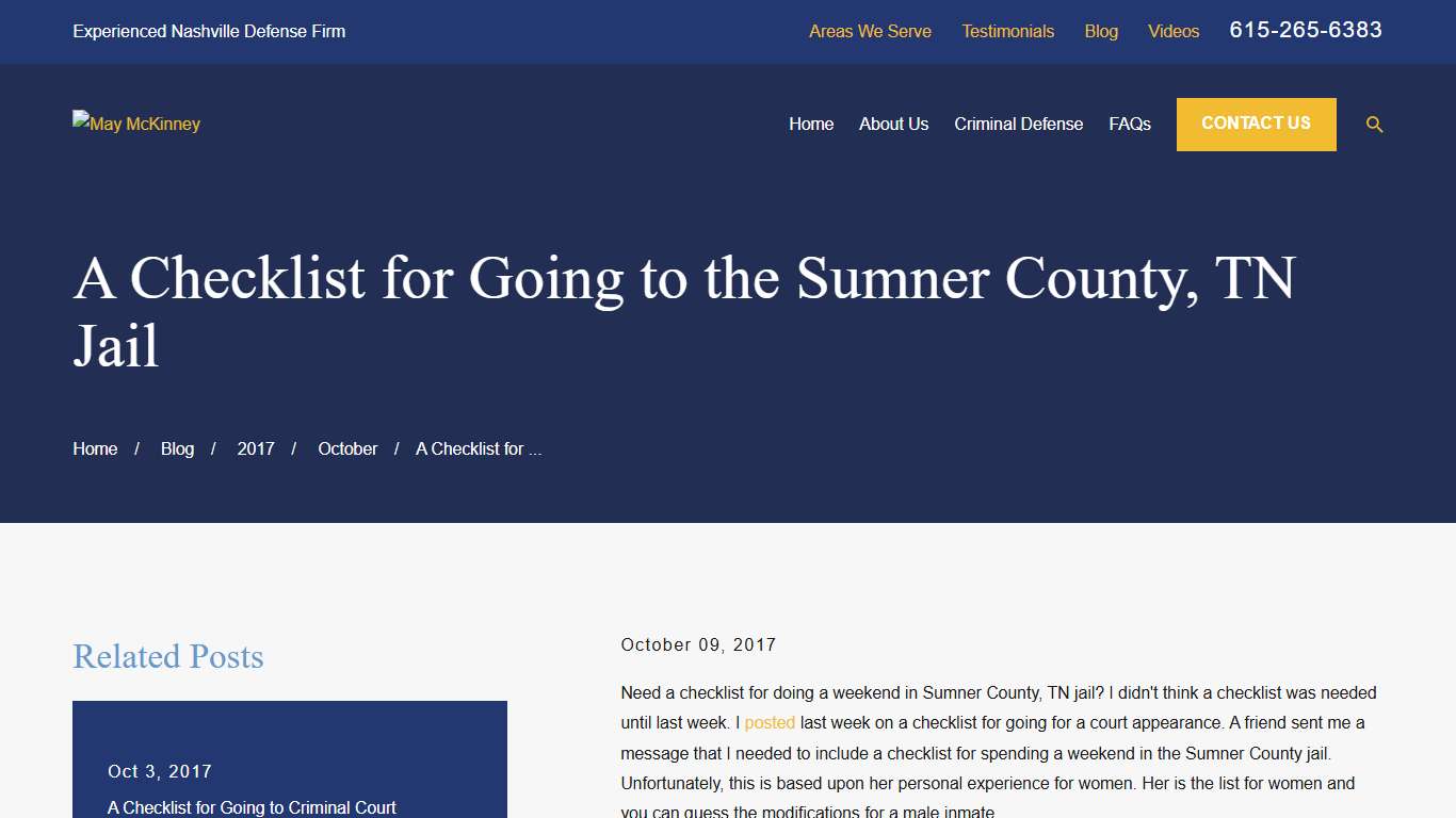 A Checklist for Going to the Sumner County, TN Jail